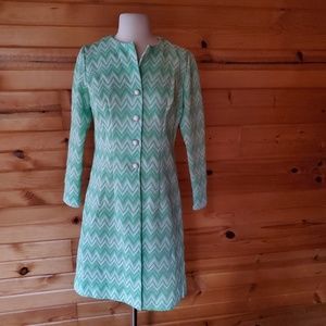 1960s Bright Green Chevron Dress/Coat